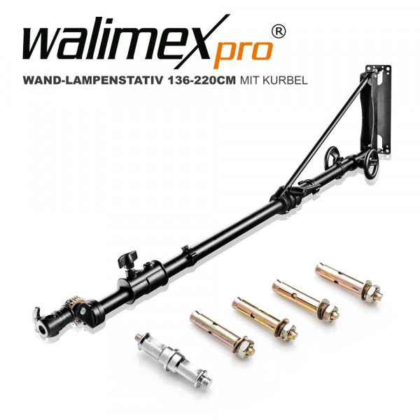 Walimex pro Wand-Lampenstativ Heavy Duty Deluxe mit Kurbel, 136-220cm