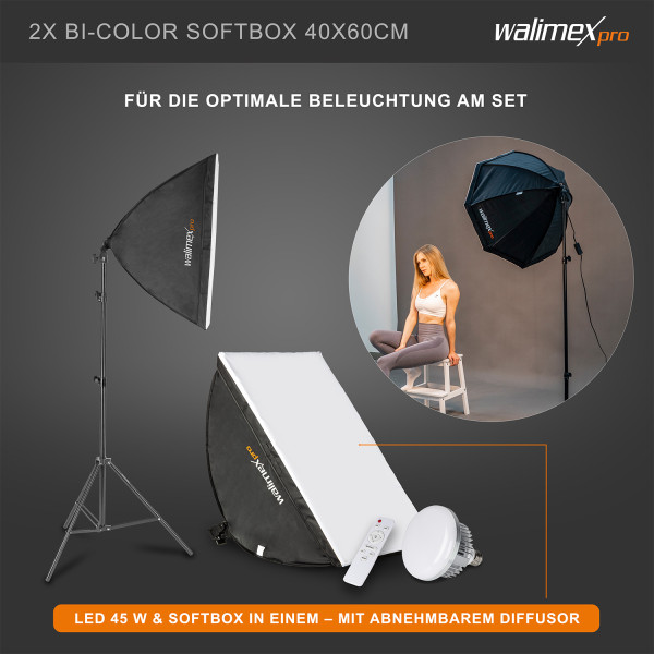 Walimex pro Fotostudio Set mit LED Softbox 45 W