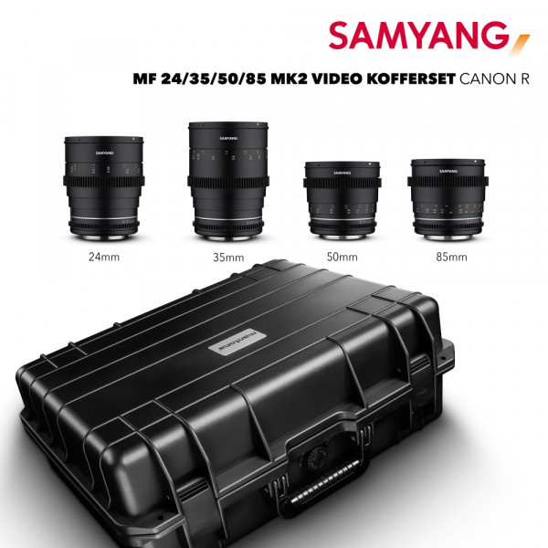 Samyang MF 24/35/50/85 MK2 VDSLR Kofferset Canon R ~ 10% Promo Code: SAMYANG10