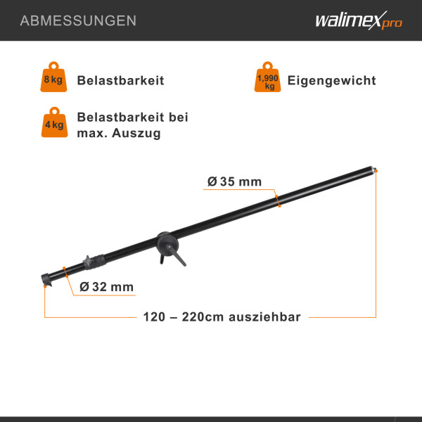 Walimex pro Galgen Deluxe + Beschwerung 120-220 cm